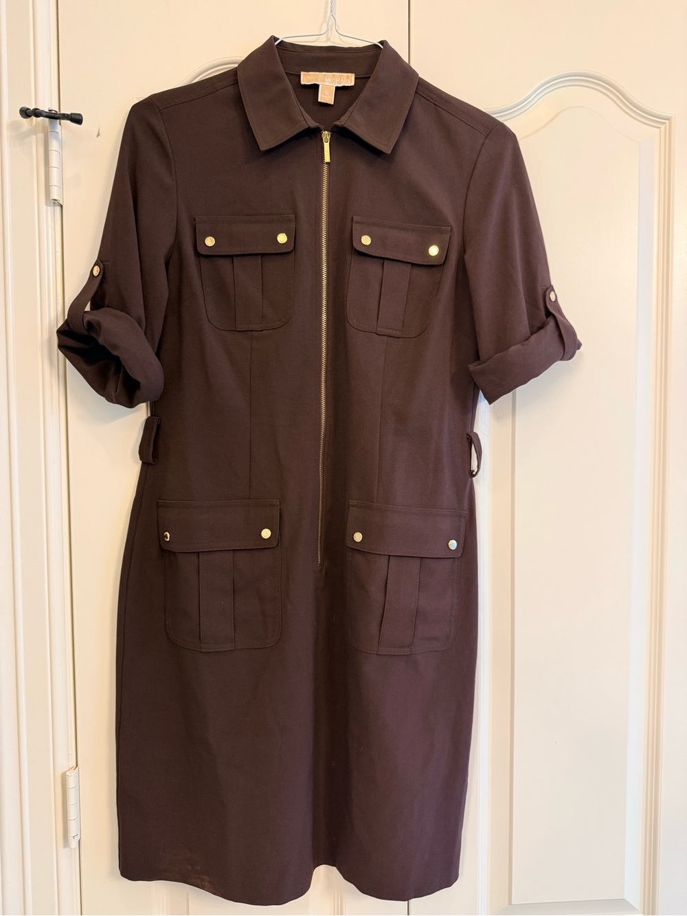 MICHAEL Kors Brown Utility Zip-Front Safari Shirt Dress Size M